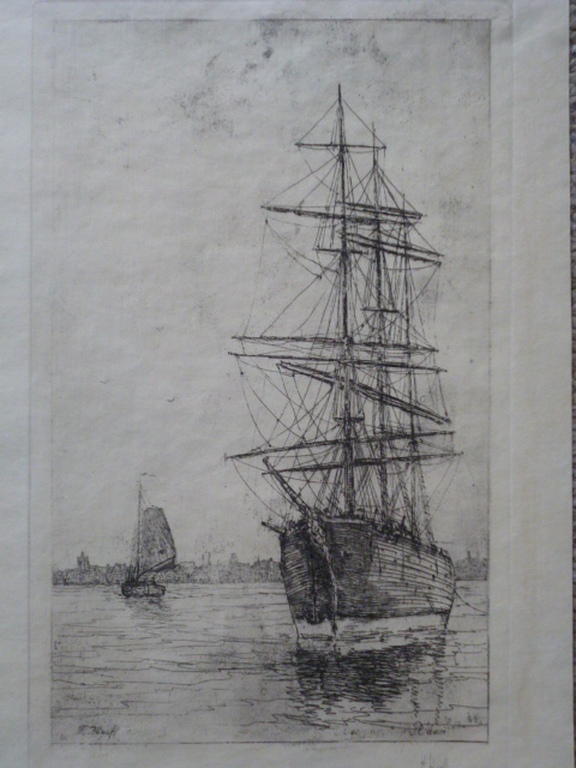 Herman Heuff - ets - Driemaster bij Rotterdam kopen? Bied vanaf 45!