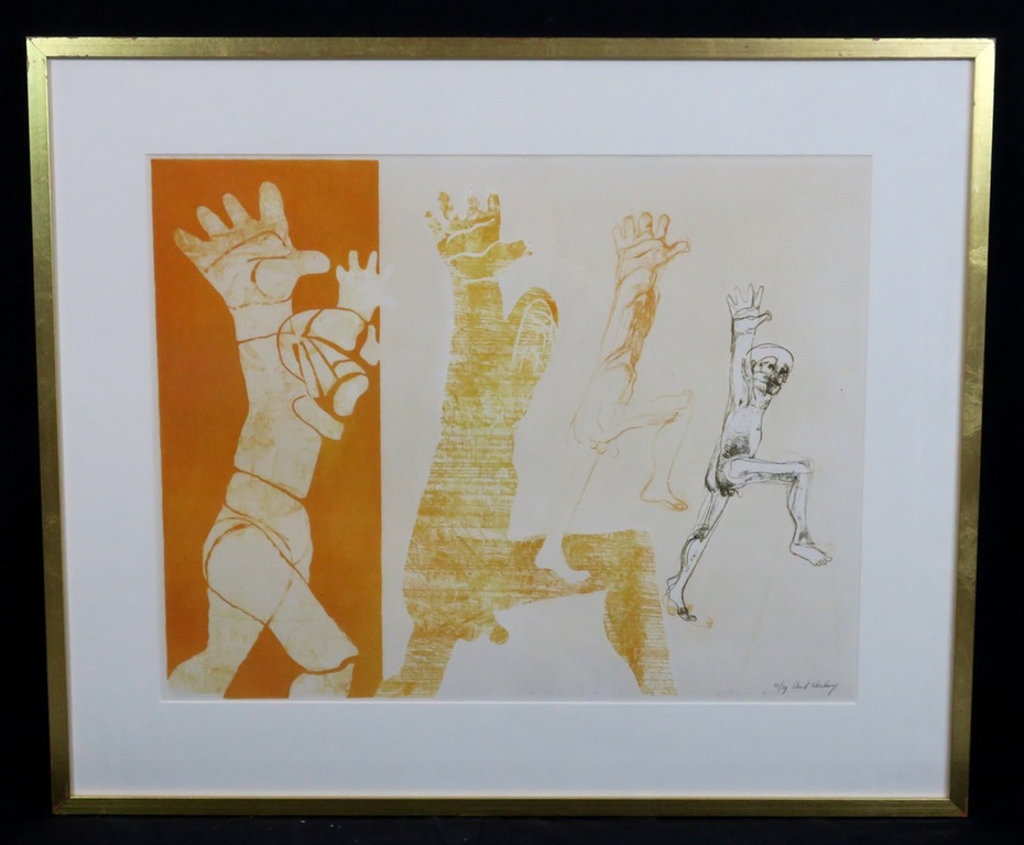 Aat Verhoog: Litho, Giant step - Ingelijst verkocht voor € 35!