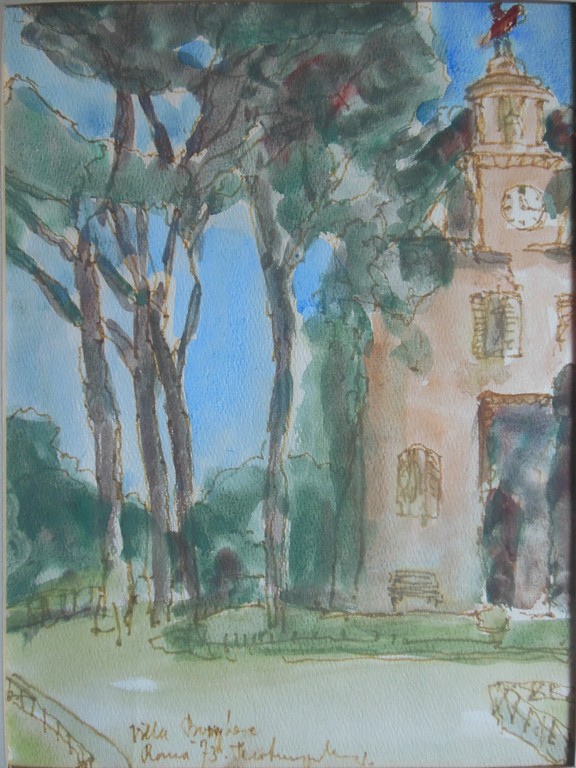 Theo Swagemakers: Aquarel, Villa Borghese verkocht voor € 65!