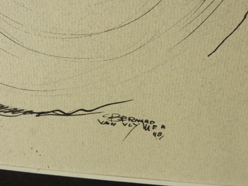 Bernard van Vlijmen - Bernard van Vlijmen: Originele pentekening - Bruynzeelfabriek Zaandam - 1948 kopen? Bied vanaf 50!