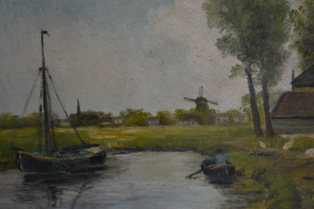 Onbekende kunstenaar (19de eeuw): olieverf op paneel, boerderij aan het water kopen? Bied vanaf 20!