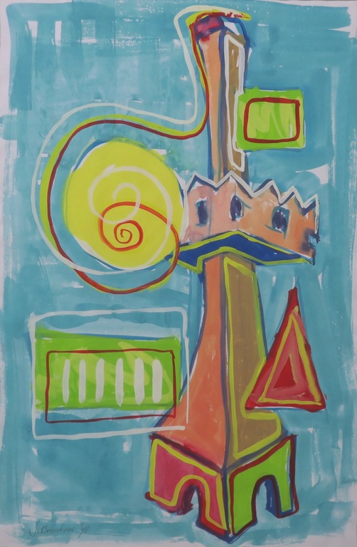 Jos Beurskens: Aquarel, Toren van de toekomst - Ingelijst kopen? Bied vanaf 1!