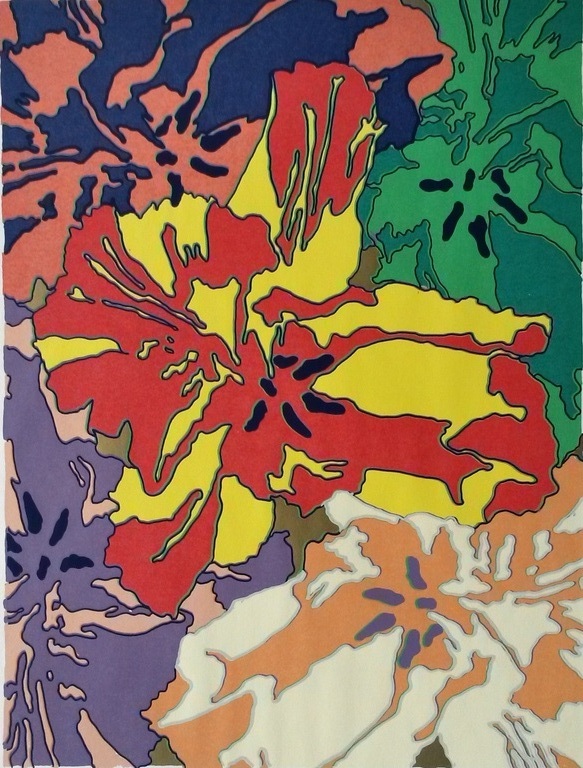 Peter Hellemons - Vijf tulpen op goud - zeefdruk kopen? Bied vanaf 25!