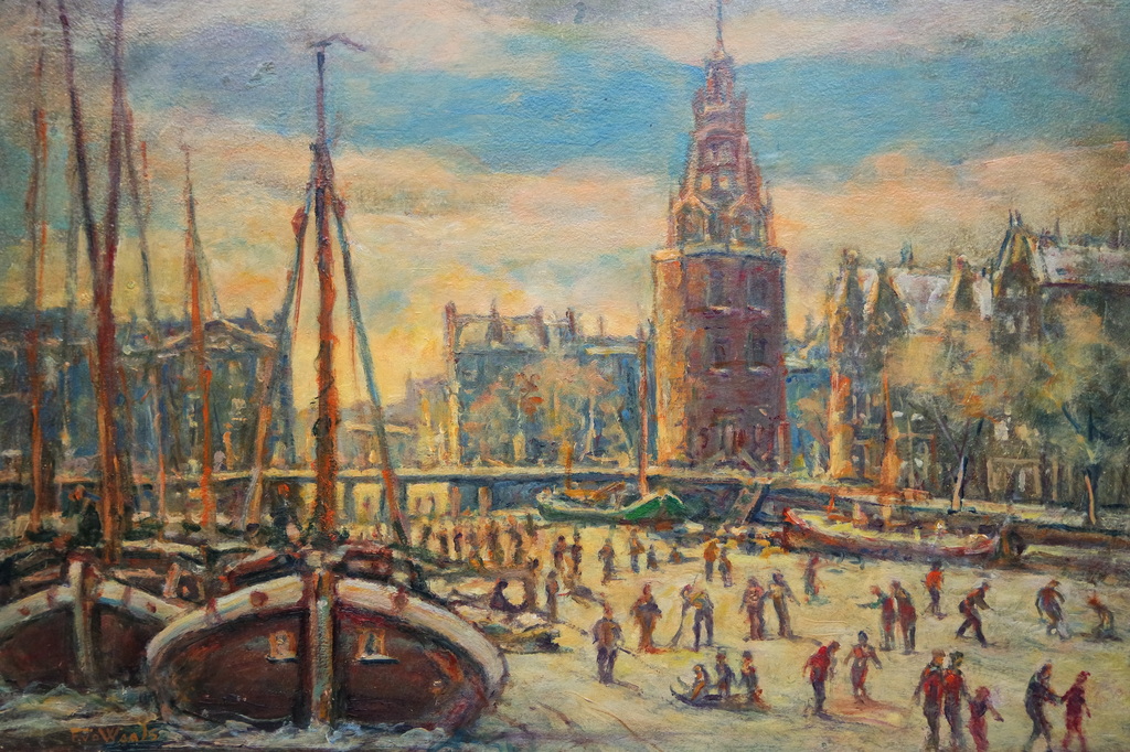 Waals, Fredericus Johannes van der (1897-1986) - ijspret bij de Montelbaanstoren verkocht voor € 199!