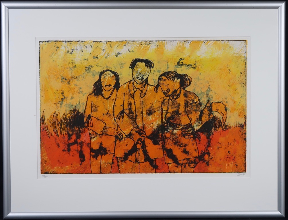 Sjer Jacobs: Zeefdruk, Figuren - Ingelijst verkocht voor € 60!