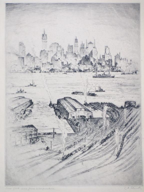 A.J.F.Schütz, Gezicht op New York. Ets jaren '20 kopen? Bied vanaf 50!