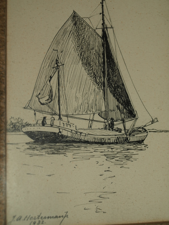 J. A. HESTERMAN Jr. (1877-1955)– Pentekening–Skûtsje-Gesigneerd & ingelijst-1932 kopen? Bied vanaf 1!
