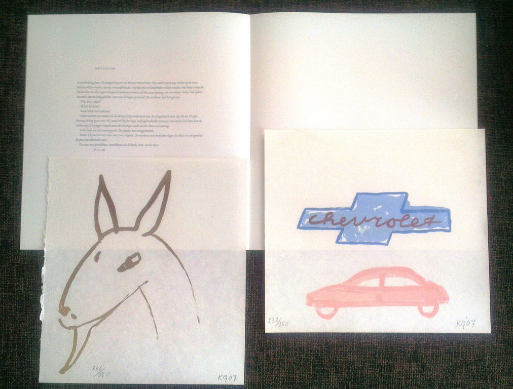 Klaas Gubbels-litho-De Chevrolet & Het Geitje handgesigneerd en genummerd verkocht voor € 100!
