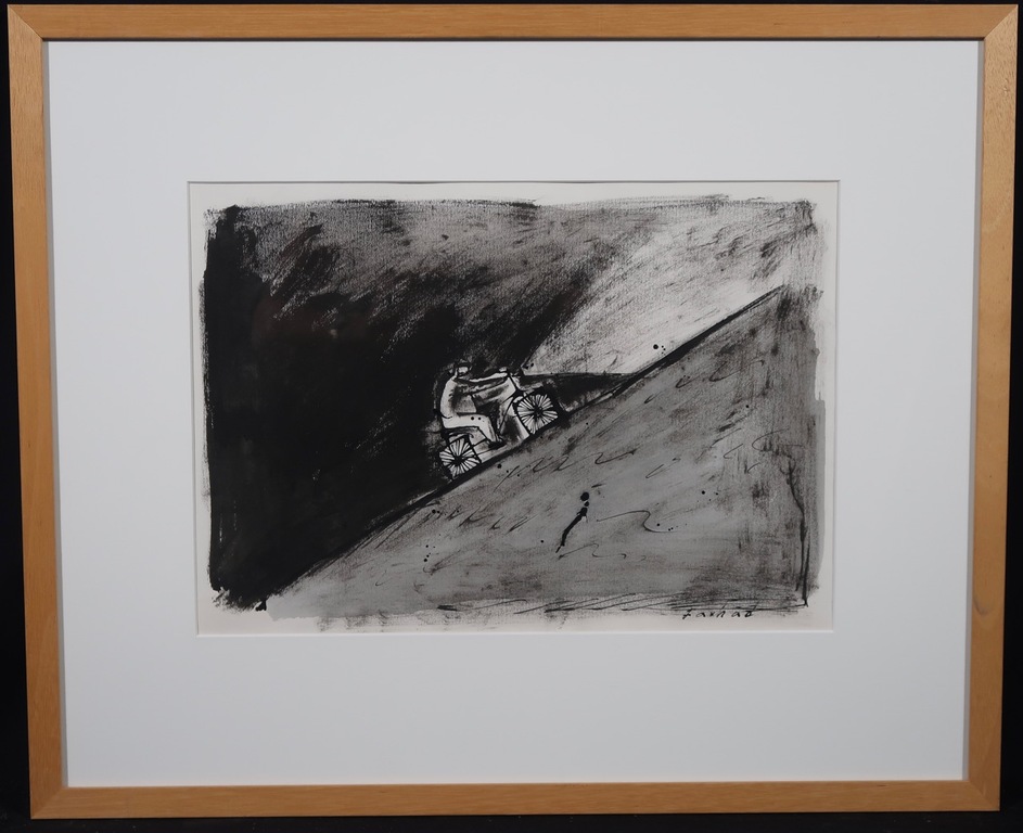 Farhad: Gemengde techniek op papier, Z.T. Fietser - Ingelijst kopen? Bied vanaf 35!