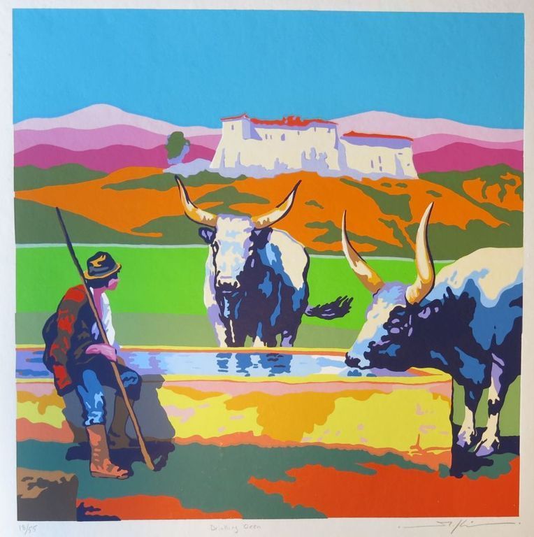 MARCO KOOIMAN DRINKING OXEN Zeefdruk Handgesigneerd verkocht voor € 50!