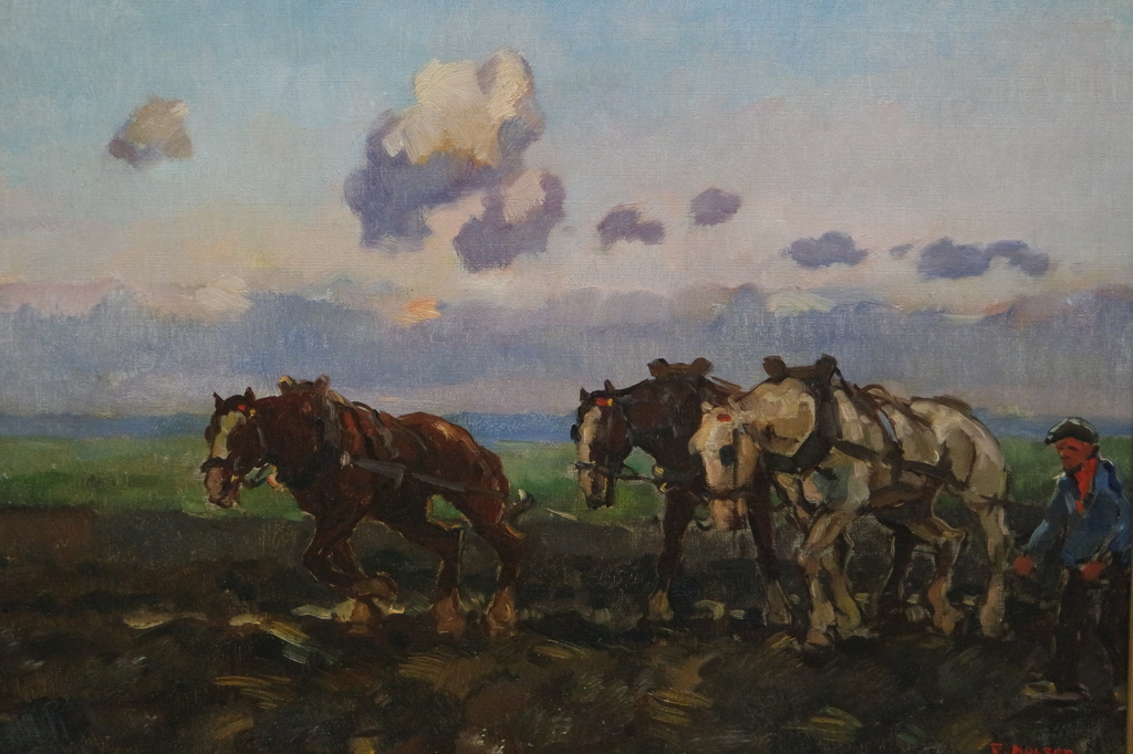 Cor Noltee (1903-1967) - olieverf op doek - ploegen met paarden verkocht voor € 700!