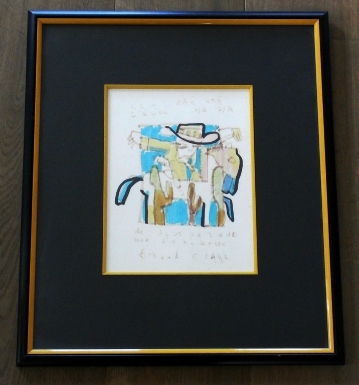 Herman Brood - mooi ingelijste tekening: de desperado met zijn kokotte - 1992 kopen? Bied vanaf 275!