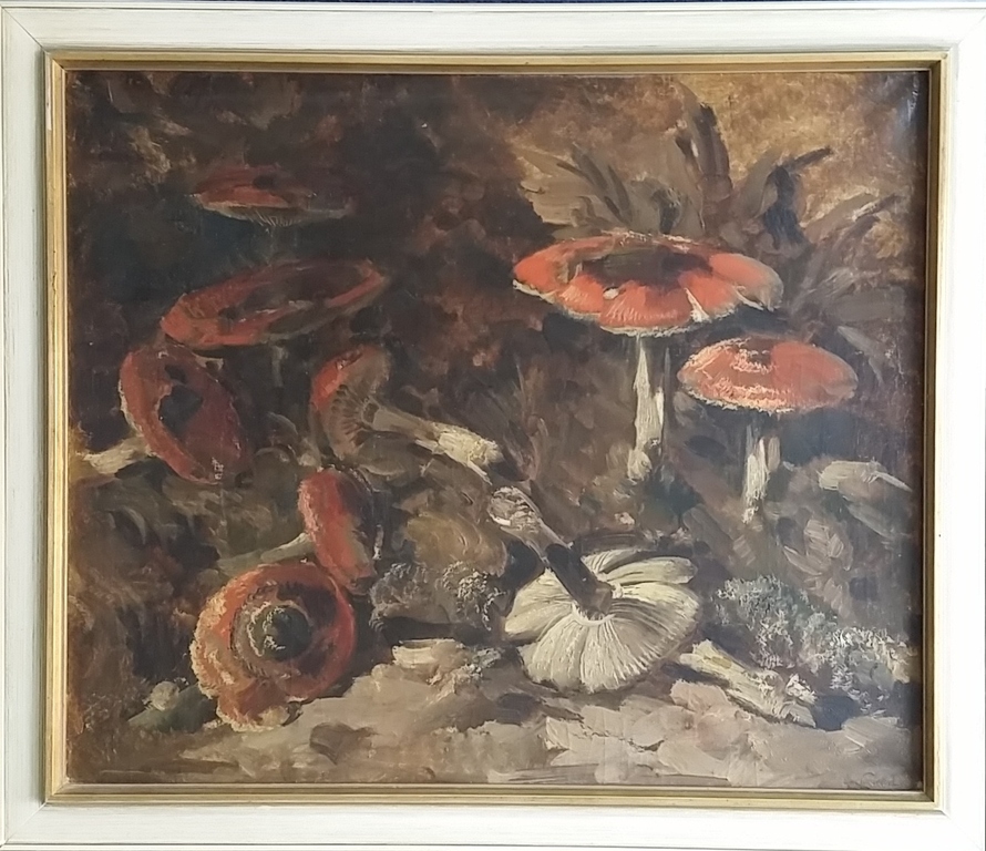 Theo Goedvriend - Paddestoelen in het bos - zÃ�Â©Ã�Â©r GROOT schilderij verkocht voor € 795!
