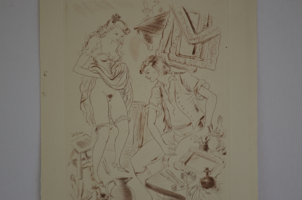 Erotische ets ' Even bijwerken'  - 14 x 22 z.j.  kopen? Bied vanaf 1!