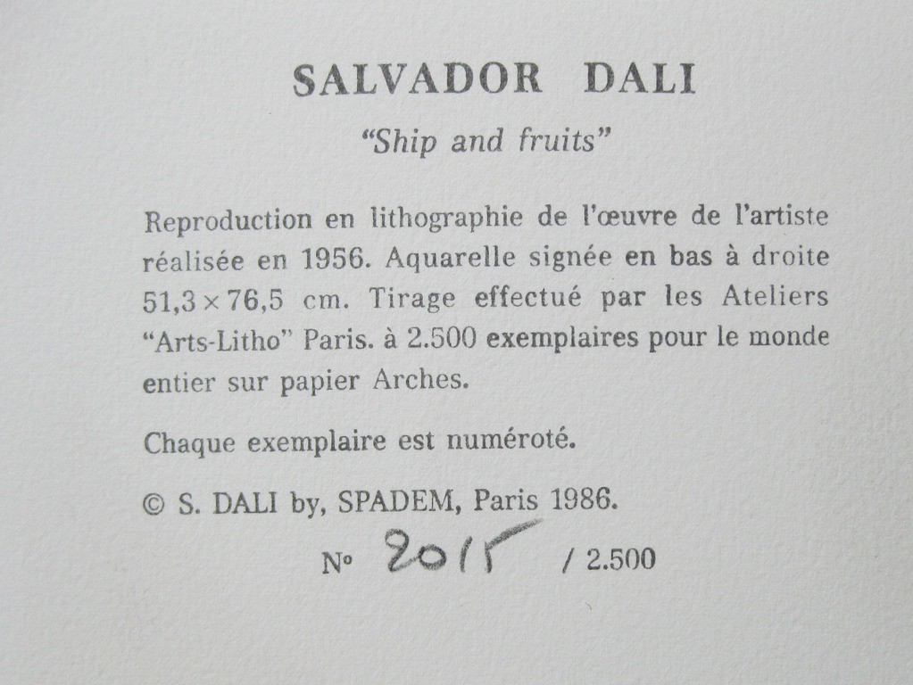 Salvador Dali  - Ship and fruits - Kleuren lithografie - 1986 - Handgenummerd kopen? Bied vanaf 95!