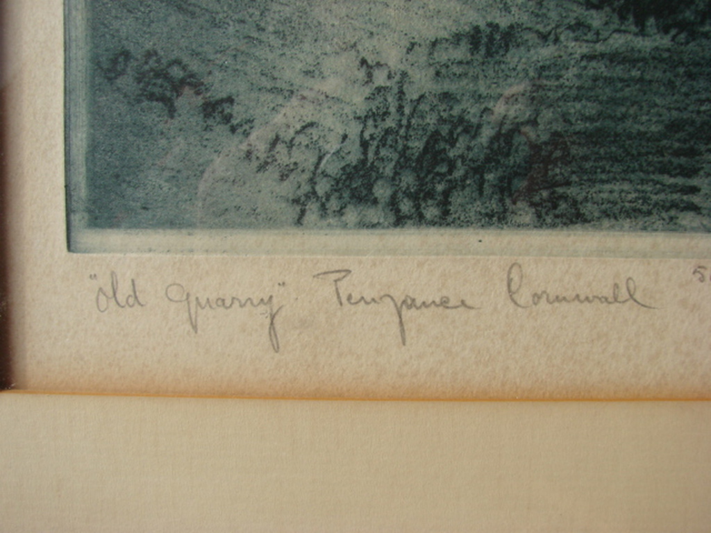 Albert Goethals Donkerblauwe ets:  Quarry Penzance Cornwall kopen? Bied vanaf 40!