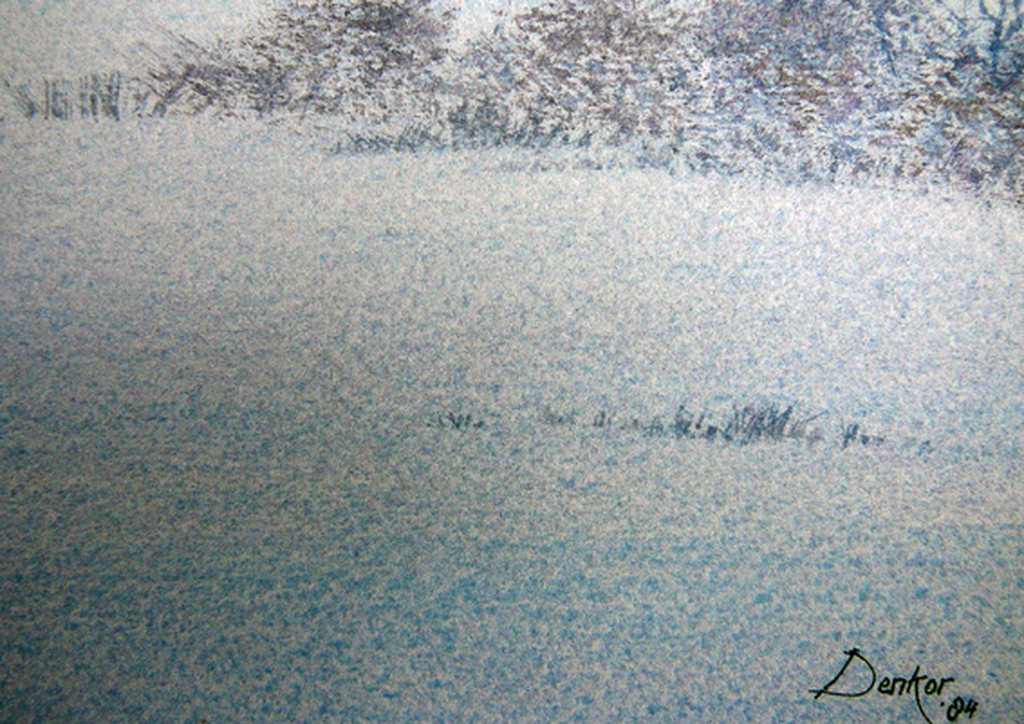 Denkor (A.J. Kooter): Nevelig landschap -aquarel, 1984- kopen? Bied vanaf 45!