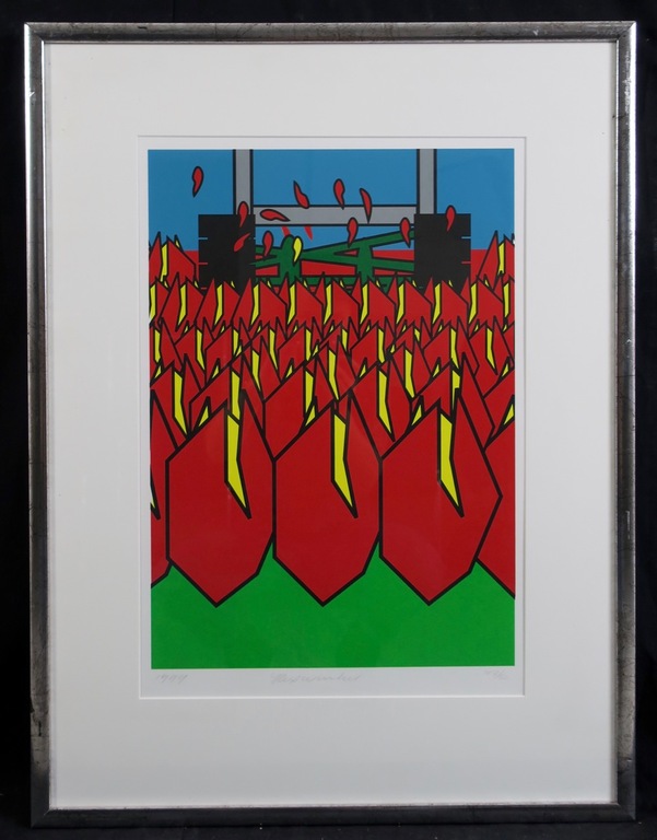 Onbekend gesigneerd: Zeefdruk, Z.T. Tulpen - Ingelijst kopen? Bied vanaf 35!