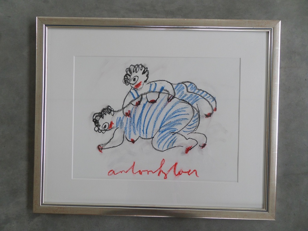 Anton Heyboer, Twee dames in badpak, krijttekening jaren '90 verkocht voor € 160!