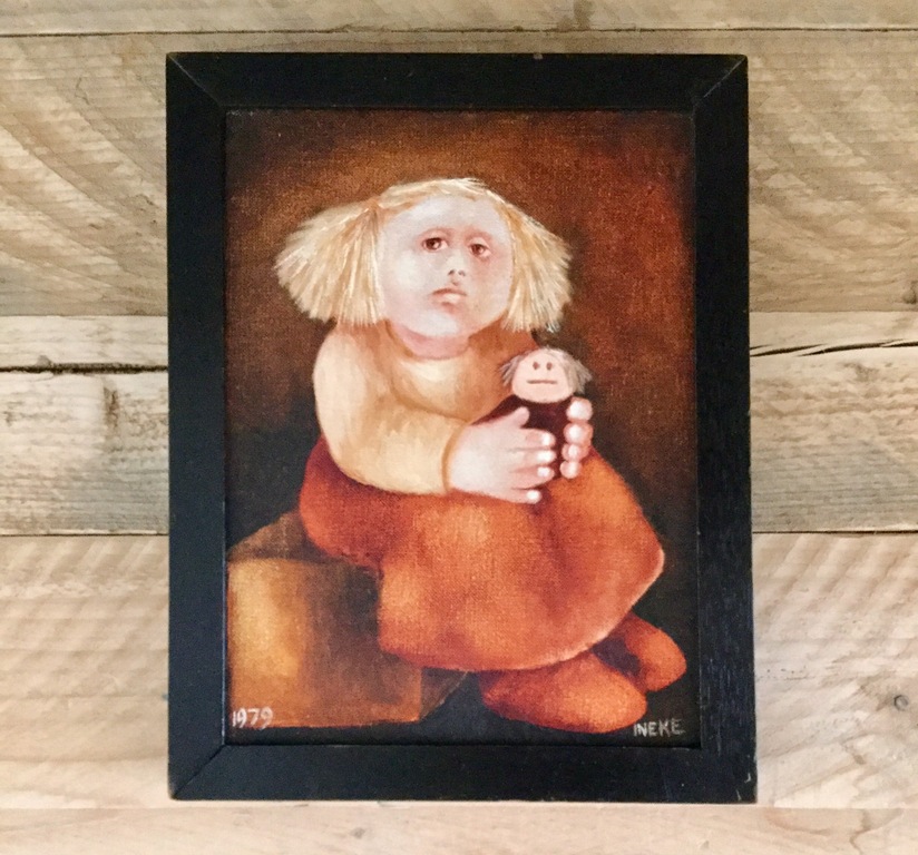 Naïeve schildering: Olieverf op Linnen, Meisje met Pop kopen? Bied vanaf 45!