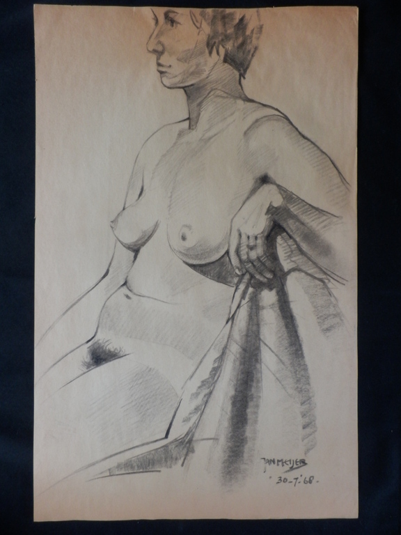 JAN MEIJER(1900-1986)  Potloodtekening  ZITTEND NAAKT  Handgesigneerd uit 1968 kopen? Bied vanaf 15!