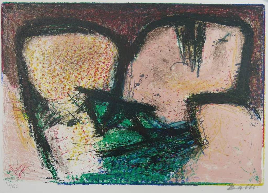 Mogens Balle: Kleurenlitho, Twee figuren (CoBrA) verkocht voor € 85!