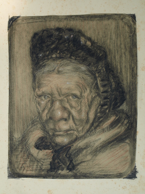 Onbekend : Tekening , Portret vrouw, omhoog kijkend – ca 1920 - Elias Smalhout kopen? Bied vanaf 1!