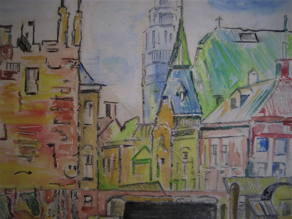 Mooie oude ca 1930 Aquarel "Woonwagens in Amsterdam Westertoren" onges. kopen? Bied vanaf 1!