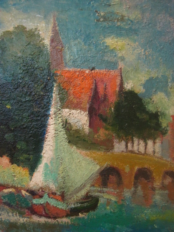 Andre Hallet (1890-1959) "stadsgezicht met gracht en boot" olieverf gesigneerd kopen? Bied vanaf 1!