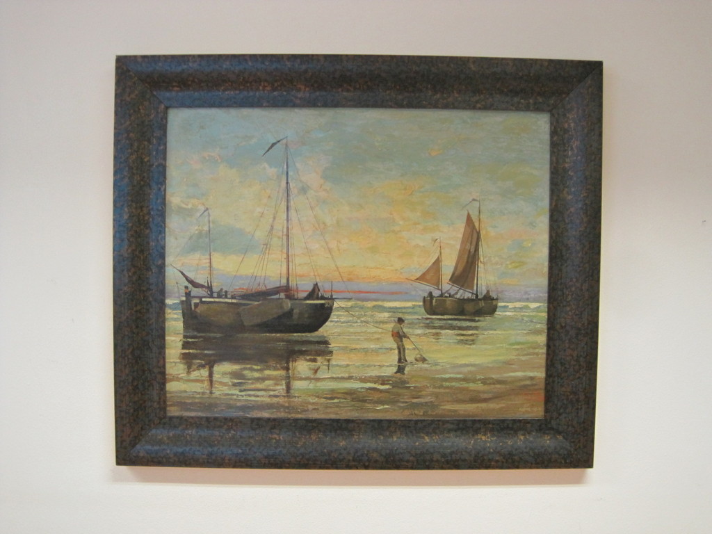 Karel C. van Tilburg 1885-1961 "Bomschuiten Scheveningen zonsondergang" olieverf kopen? Bied vanaf 1!