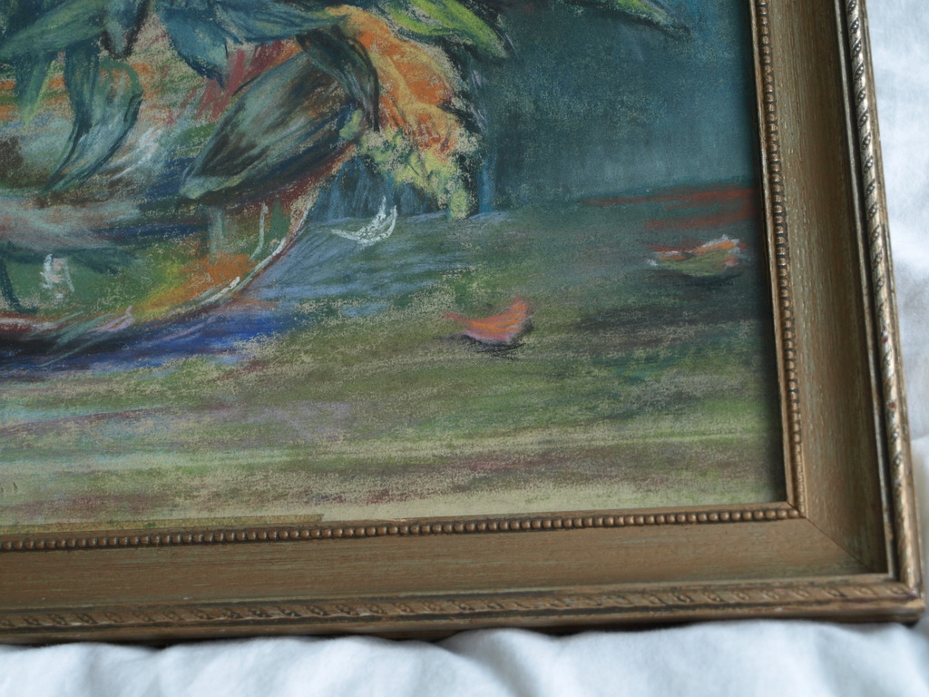 Onduidelijke signatuur : Pasteltekening , Bloemstilleven – ingelijst  kopen? Bied vanaf 1!