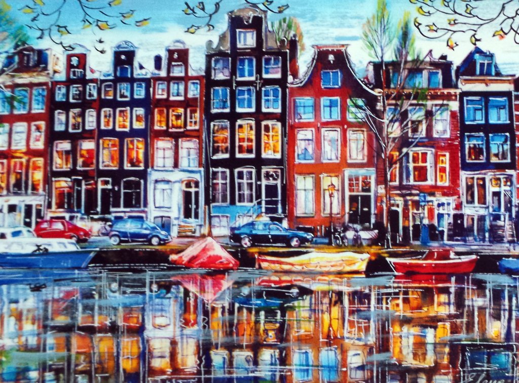 Elena Polyakova (21e eeuw) - Amsterdamse grachten -Gemengde techniek kopen? Bied vanaf 90!