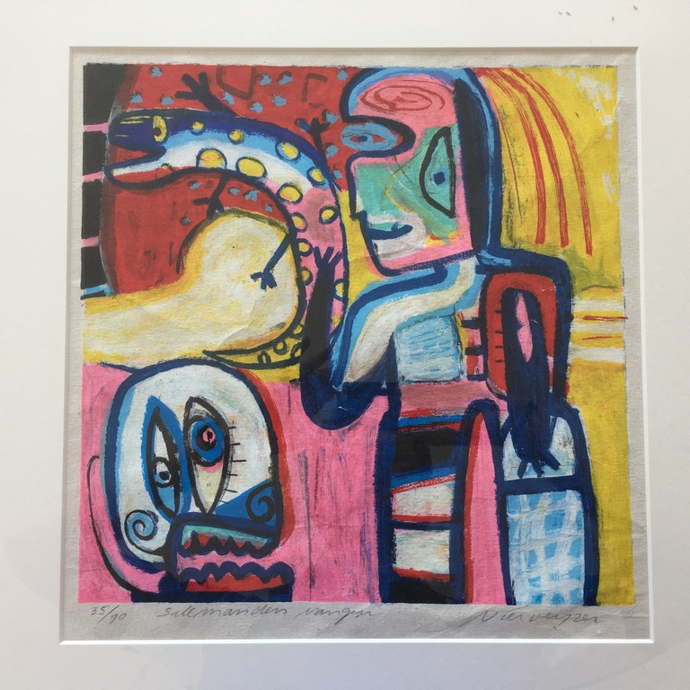 Henk Vierveijzer: Zeefdruk, Salamanders vangen - Ingelijst verkocht voor € 100!