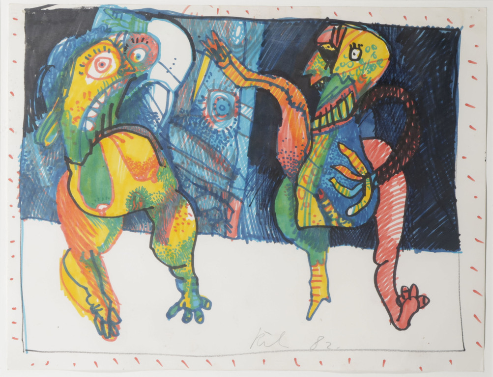 Rik van Iersel: Stifttekening, Z.T. twee figuren - Ingelijst verkocht voor € 150!