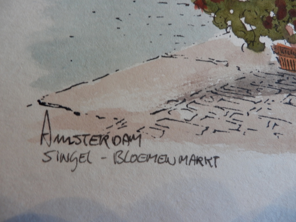 AD van HASSEL  Ingekleurde AQUAREL  BLOEMENMARKT ADAM kopen? Bied vanaf 30!