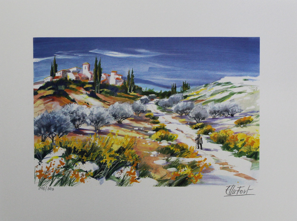 ELLA FORT - EINSAMER WANDERER, grote kleurenlitho, handgesigneerd kopen? Bied vanaf 1!