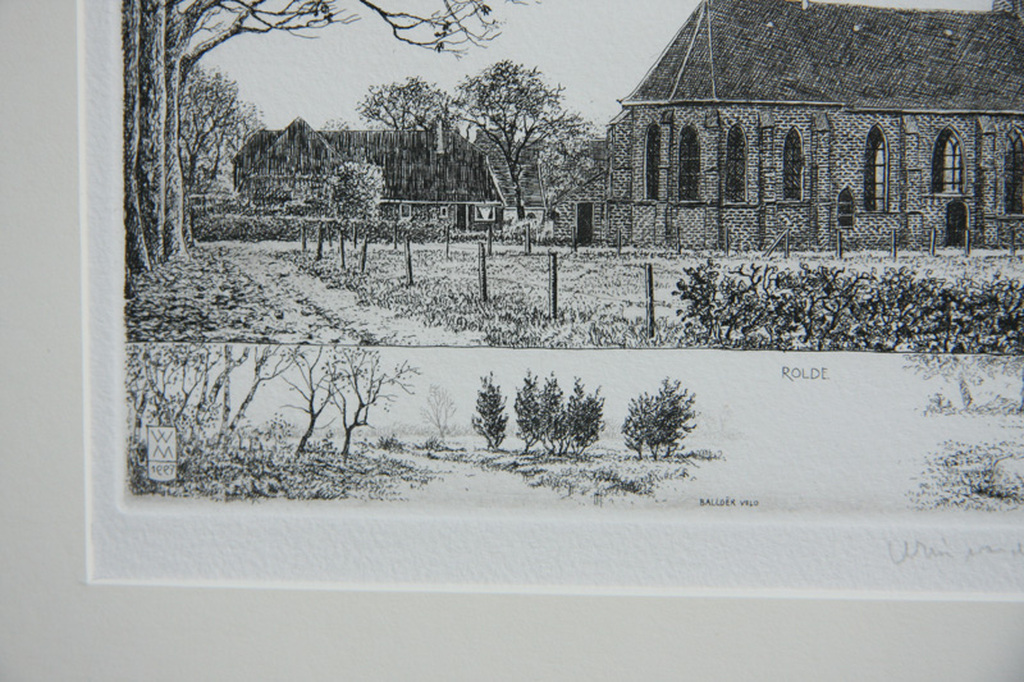 Wim van der Meij, ets, kerk Rolde en Balloër Veld kopen? Bied vanaf 45!