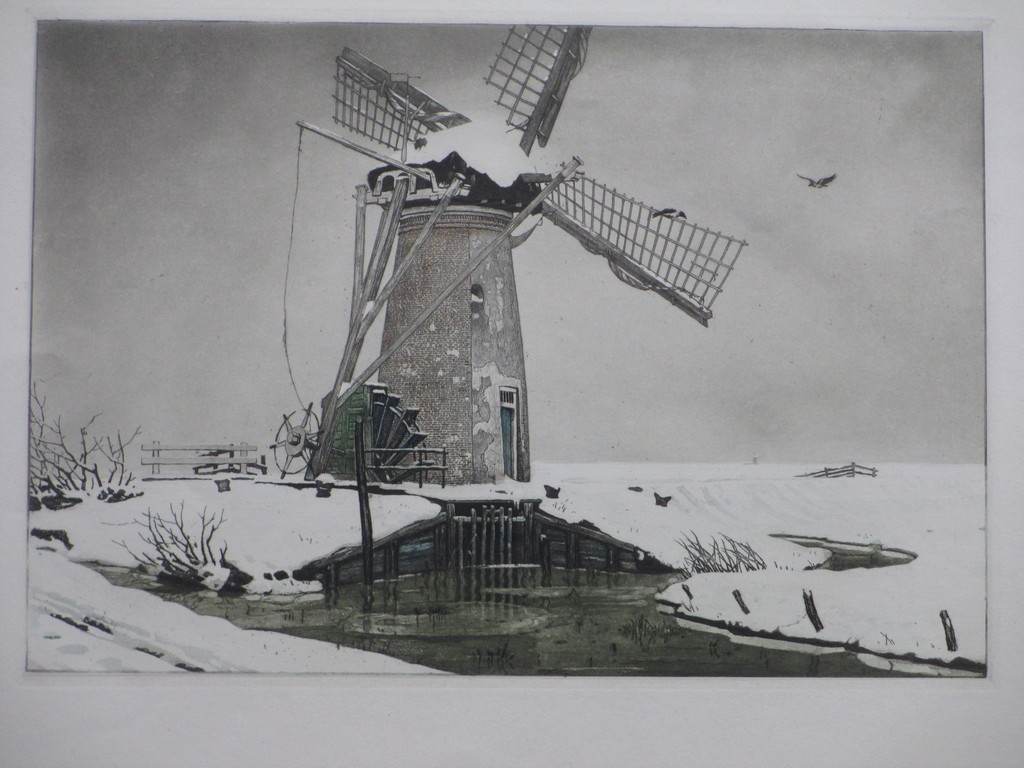 Tjeerd Bottema, Molen te Sassenheim in de sneeuw, Ets verkocht voor € 35!