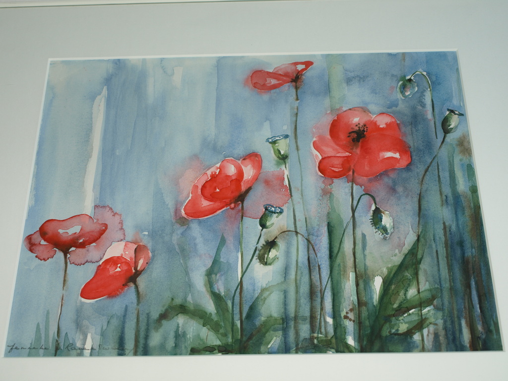 Jenneke van Ravenswaay – Aquarel – Klaprozen –Gesigneerd & ingelijst – ca 1995 verkocht voor € 75!