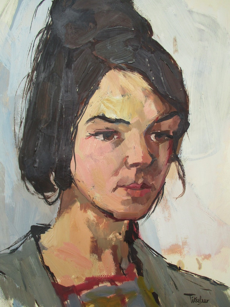 Henri Titselaar: Gouache op papier, Portret Riny Hoedeman verkocht voor € 130!