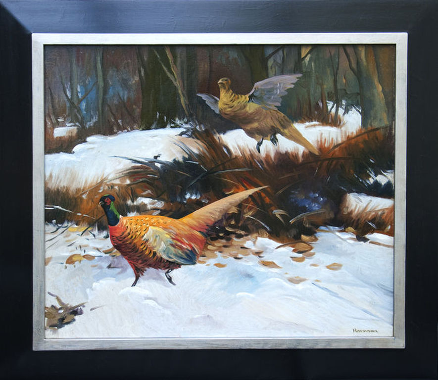 Piet van der Hem (1885-1961), Fazantenpaar in de sneeuw - olieverf op doek - ges kopen? Bied vanaf 2400!