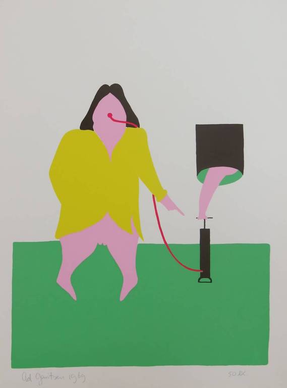 Ad Gerritsen: Zeefdruk, Vrouw met fietspomp verkocht voor € 75!