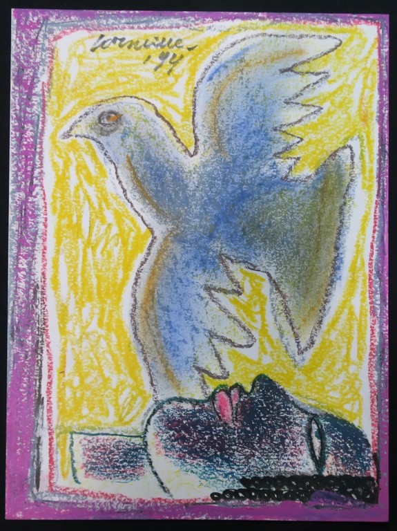 Corneille: Pastel op papier, Z.T. Vrouw en vogel kopen? Bied vanaf 850!