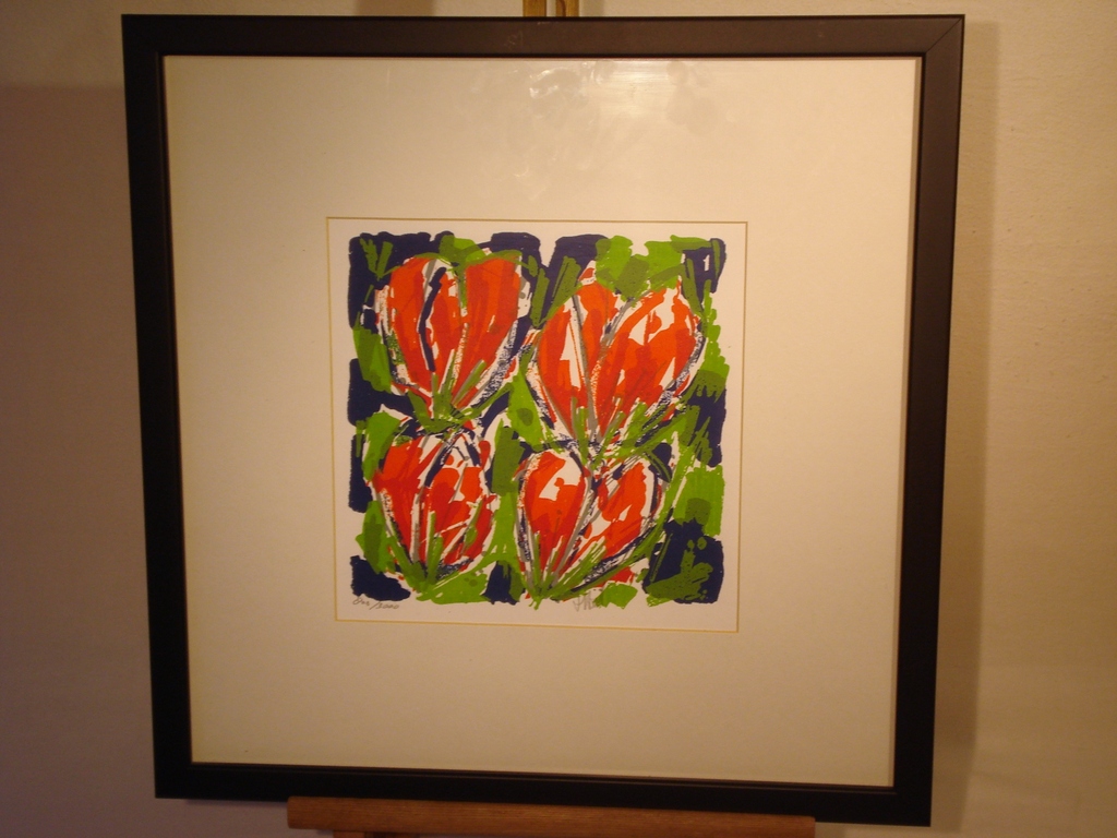 Ad van Hassel, zeefdruk, rode tulpen kopen? Bied vanaf 12!