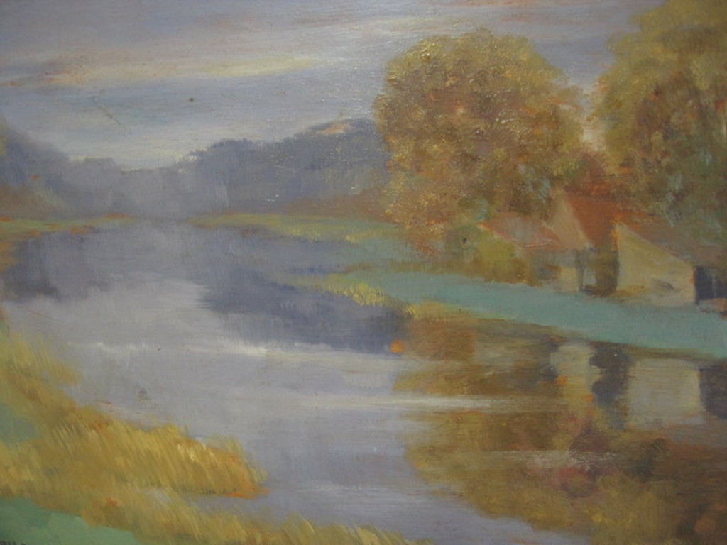 Mooi nabloei Haagse School olieverf "buiten Spaarne" van Herman Heuff 1875-1945 verkocht voor € 160!