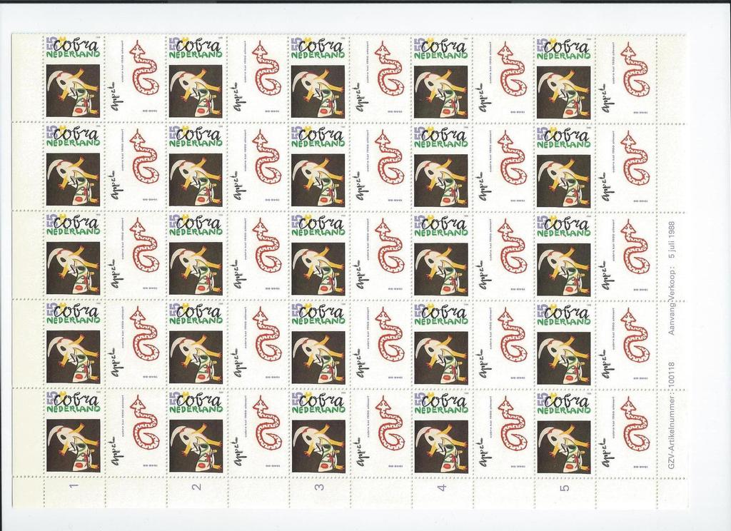 Cobra; Constant , Appel en Corneille 1988 postzegels verkocht voor € 55!