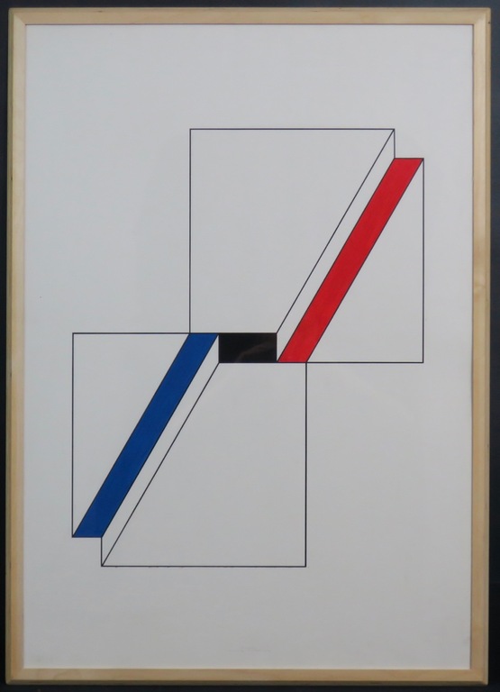 Wim Smits: Acryl op papier, A.S.V red blue - Ingelijst (Groot) verkocht voor € 70!