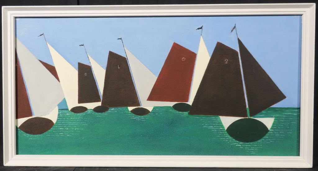 Herman Lievers: Olieverf op doek, Skutsjessilen - Ingelijst verkocht voor € 60!