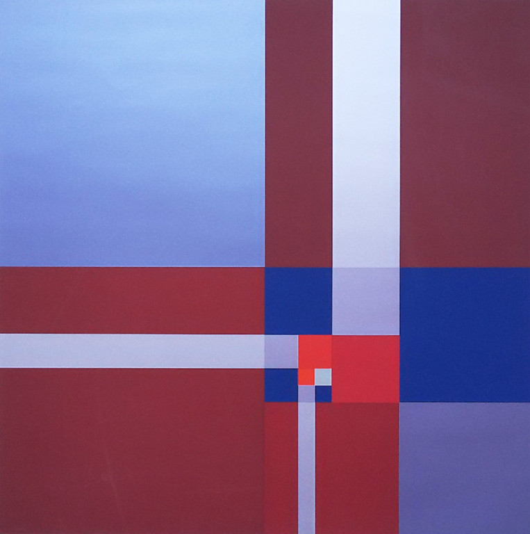 Piero Risari - Compositie in rood, blauw en metallic tinten, zeefdruk kopen? Bied vanaf 95!