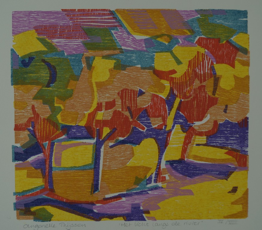 Angenelle Thijssen - Het licht langs de rivier - gesigneerde houtsnede  kopen? Bied vanaf 1!